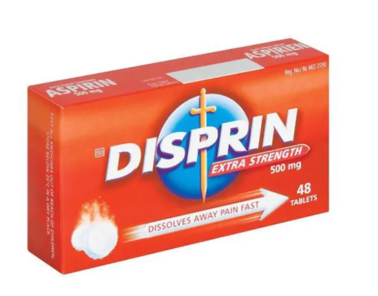 Disprin extra strength tablets pack with 48 count packaging