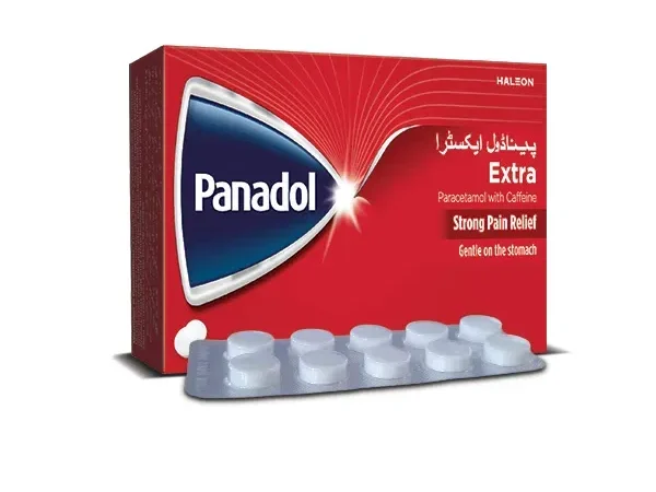 Panadol Extra paracetamol caffeine tablets box for pain relief