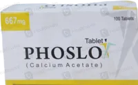 Phoslo calcium acetate 667mg pack containing 100 oral tablets