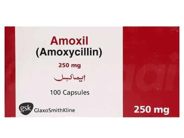 GSK Amoxil amoxicillin capsules pack shown in product image