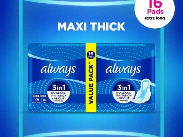 Always Maxi Thick Long pack with 16 sanitary pads
