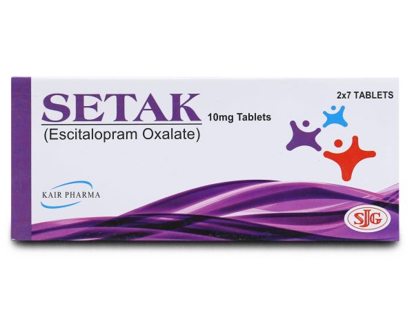 Setak 10mg 14 tablets escitalopram medicine pack front view